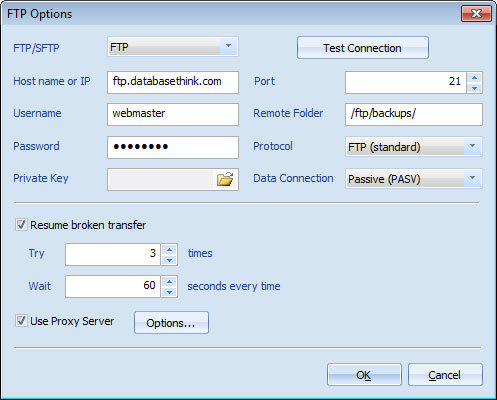 Backup MySQL to FTP Screenshot